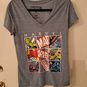 Junior Marvel Comics Gray V-Neck SS Iron Man/Thor/Shirt Size XL (15-17) - Picture 1 of 4
