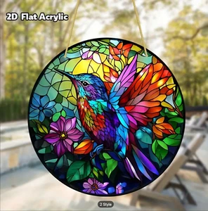 Acrylic, Hummingbird Suncatcher, Stained Glass Look, 8", Beautiful Colors - Picture 1 of 6