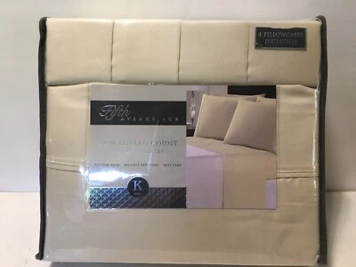 Fifth Avenue Lux 1200 Thread Count 6 Piece King Sheet Set Off White/Light Beige - Image 1 of 4