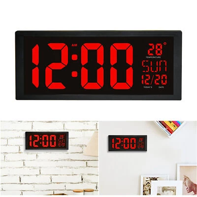Large Digital Wall Clock LED Display Desk Time Temperature Calendar Date Week US - Image 1 of 4