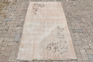 Türkischer Teppich 3x6 Vintage helle Farbe Blumen Oushak Vintage Boho Rug 100x186cm - Bild 1 von 9