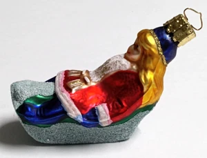 Christborn Christmas Blown Glass Ornament Girl on Sled Toboggan Germany 3.5" - Picture 1 of 5