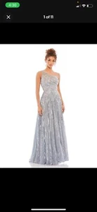 Mac Duggal 5220 verziertes One-Shoulder A-Linien Kleid Größe 14 Platin Kleid - Bild 1 von 13