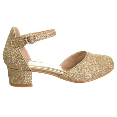 Niñas Badgley Mischka Brillo Dorado Zapatos de Vestir Tacones Bajos Talla 3/3.5 Foto 1 de 4