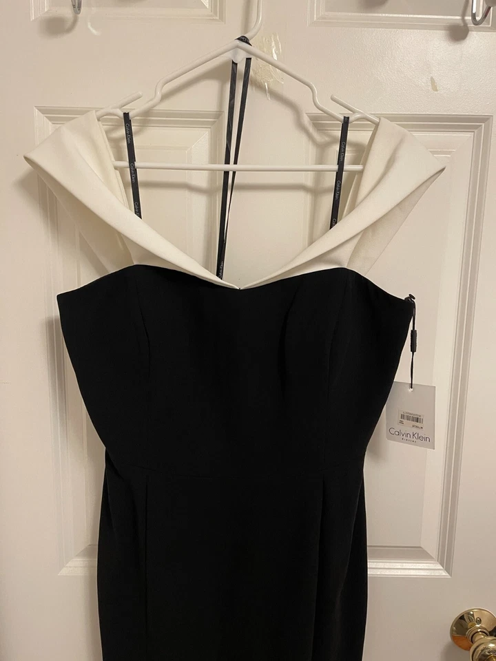 Calvin Klein Black White Womens 4 off Shoulder Prom Gown Dress #547