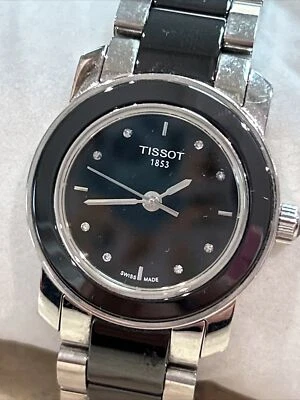 Tissot women's watch in original box with books and 2 extra links, black, silver - Image 1 of 4
