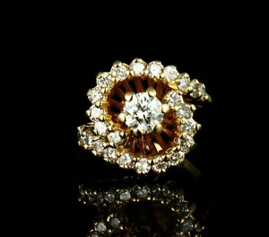 SIGNED ROUND BRILLIANT NATURAL 1.22ctw DIAMOND HALO 14K YELLOW GOLD CLUSTER RING - Picture 1 of 11