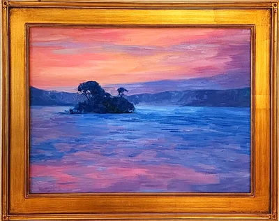 American Southwest Landscape Sunset Original Oil Painting in Gold Leaf Frame - Image 1 of 4