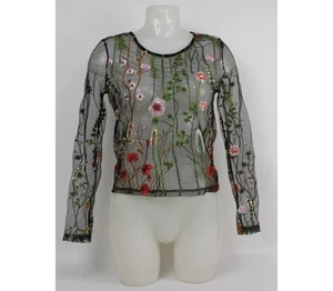 Blusa vintage para mujer flor salvaje talla 8 artículo bordado transparente - Imagen 1 de 9