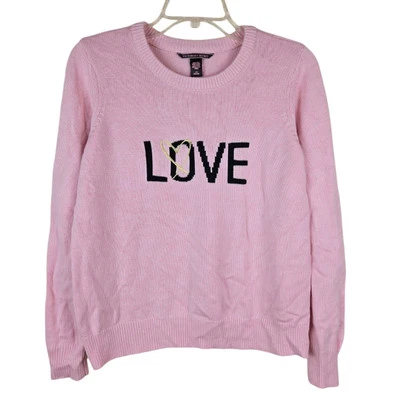 Suéter Victoria's Secret Love L Mezcla Cachemira Rosa Negro Bordado Corazón Foto 1 de 4