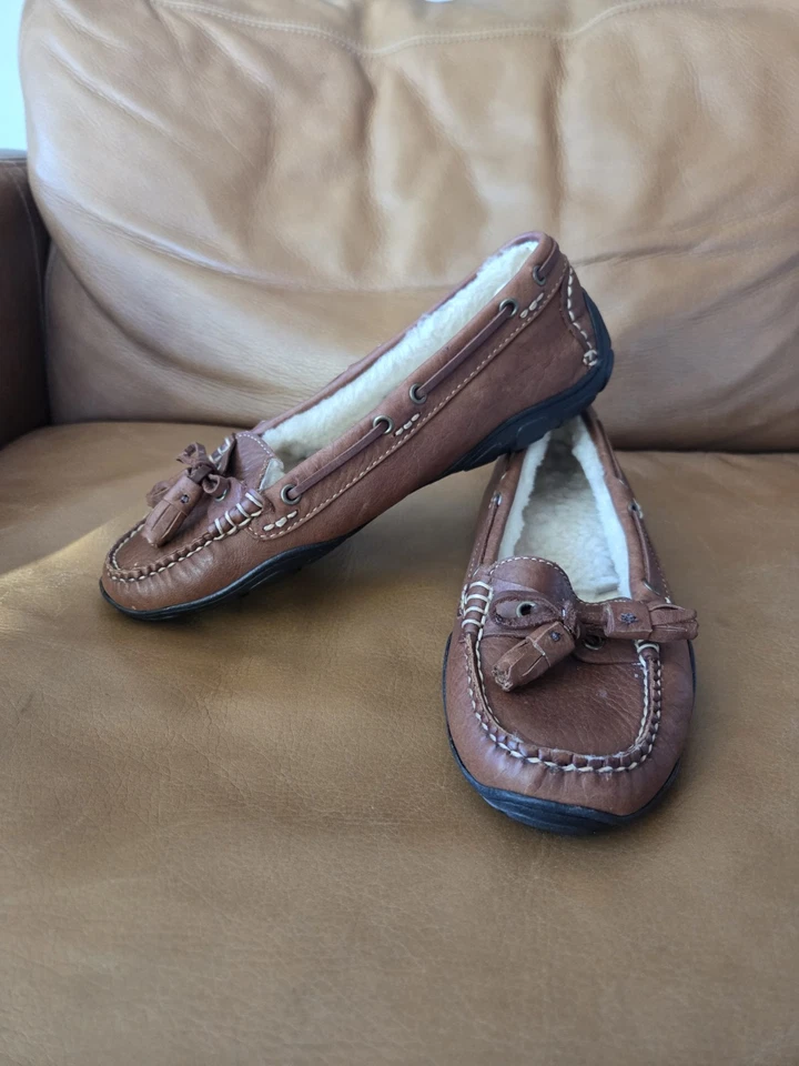 L.L. Zapatillas mocasín de cuero forradas Bean Sherpa zapatos para mujer 6,5 marrón Foto 1 de 4