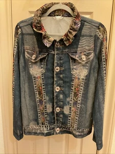 John Mark Top Damen Gr. S transparente Mesh Faux Jeansjacke durchgehender Reißverschluss - Bild 1 von 5