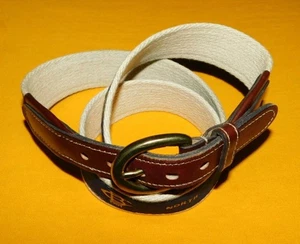 MEN'S YRI BLUE/YELLOW BC 1901 MOTIF COTTON WITH LEATHER TABS BELT SIZE 34/85cm.. - Picture 1 of 6