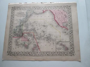 EINE (1) 1867/1870 MITCHELL ATLAS KARTE, "OCEANICA" und "INSELGRUPPEN" - Bild 1 von 4