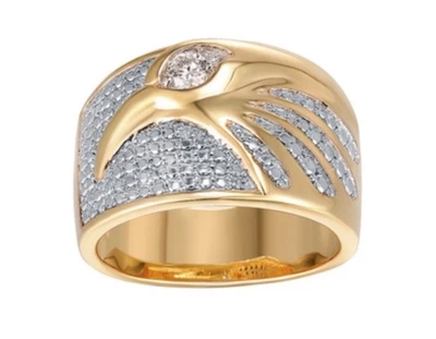 Anillo de águila enchapado en plata de oro de 18k para hombre talla 13. Acentos de diamante Foto 1 de 4