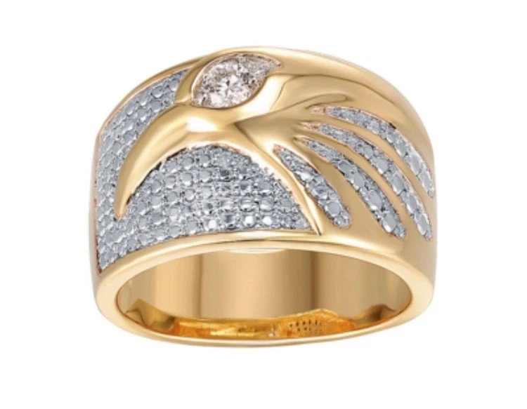 Anillo de águila enchapado en plata de oro de 18k para hombre talla 13. Acentos de diamante Foto 1 de 4