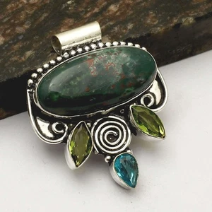 Piedra de sangre peridoto piedra preciosa étnica hecha a mano colgante joyería regalo 1,8" AP-21448 - Imagen 1 de 1