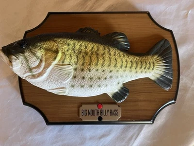 Винтажный Большой Рот Билли Бас Поющая Рыба Рабочая ЧИТАЙТЕ Новинка Рыболовный Декор - Изображение 1 из 4