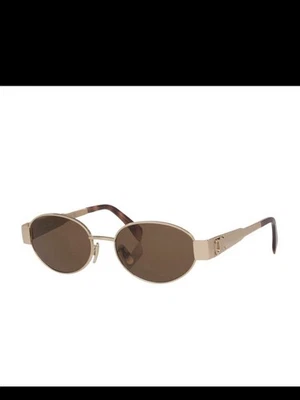 Celine CL40235U 28E 凯旋金属椭圆形太阳镜玫瑰金棕色正品 — 第 1/3 张图片