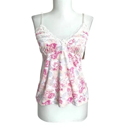 Jessica Simpson Y2K 婴儿娃娃花卉花边懒人吊带背心 M 美丽粉红色 Coquette — 第 1/4 张图片