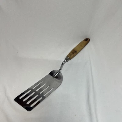 Utensilio de cocina ranurado giratorio espátula en ángulo con mango de madera Ekco vintage EE. UU. Foto 1 de 4