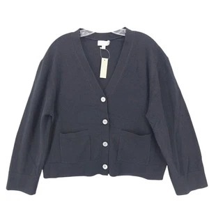 NWT J CREW Cashmere Patch Pocket Cardigan Sweater Oversized CB881 Black MEDIUM - Picture 1 of 9