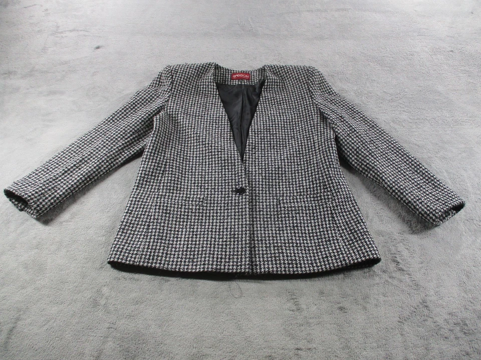 Blazer vintage Sasson para mujer 12 negro blanco pata de gallo mezcla de lana chaqueta años 90 Foto 1 de 4