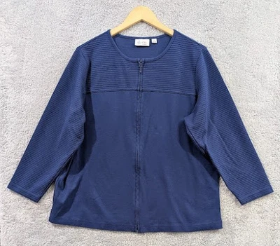 D&Co Denim & Co Blue Stretch Knit Full Zip Jacket Size 1X Comfy Casual Textured - Image 1 of 4