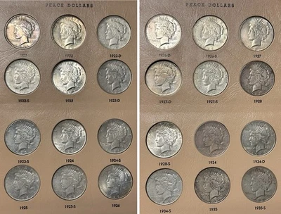Complete 24-Coin Set of Silver Peace Dollars 1921-1935 in Dansco Album. FreeShp - Image 1 of 4