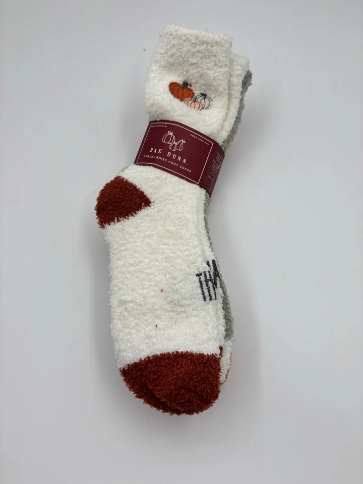 3 Упаковки RAE DUNN осень осень благодарный уютный экипажа носки женская обувь Sz 5-10 новый - Изображение 1 из 3