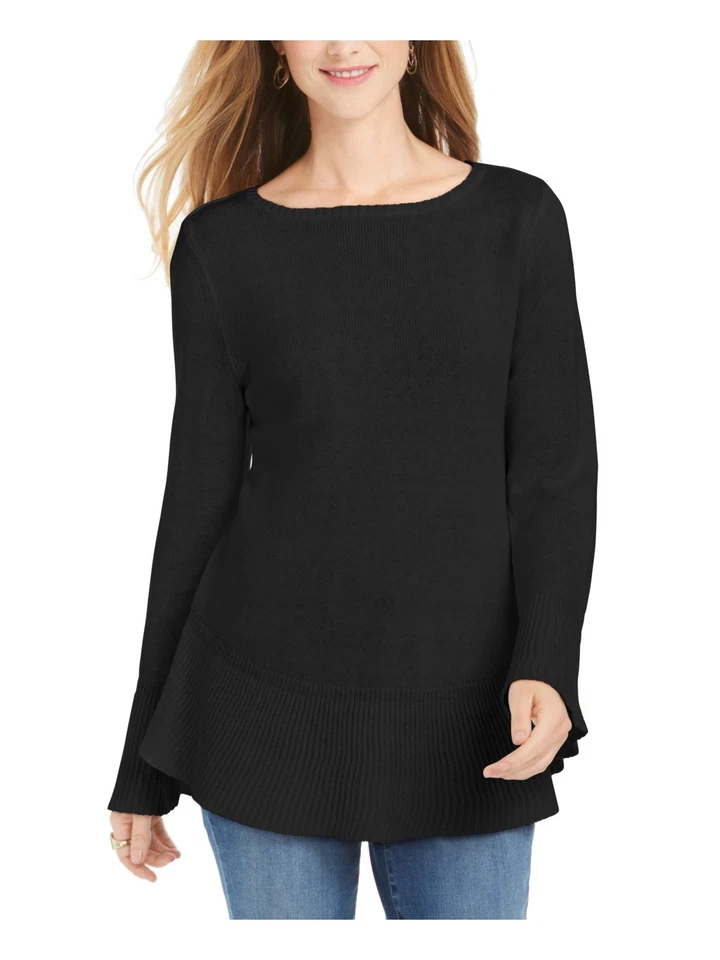 Style & Co Womens Black Soft Ruffle Hem Tunic Sweater Petite/Petite #1052
