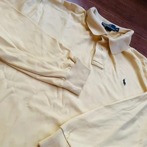 VTG Polo Ralph Lauren Mens Yellow Long Sleeve Polo Green Pony XL Soft Cotton - Picture 1 of 11