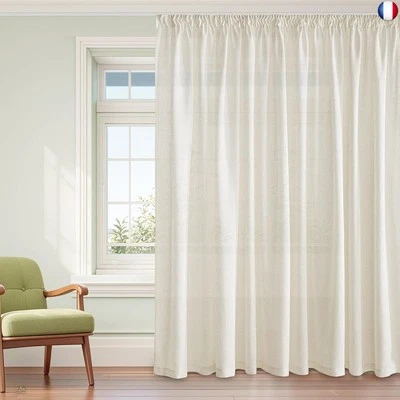 PONY DANCE Rideau Voilage Beige - Rideaux Salon Voile Galon Fronceur en Lin - Photo 1/4