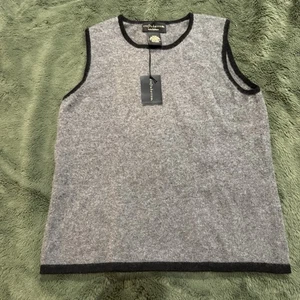 NUEVO CON ETIQUETAS Croft & Barrow Suéter Chaleco Mujer M Gris Negro Borde 100% Cachemira Cuello Redondo - Imagen 1 de 3