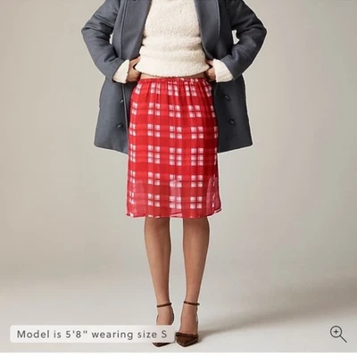 J.Crew Gwen knee-length layered slip skirt in plaid crinkle chiffon L - Image 1 of 4