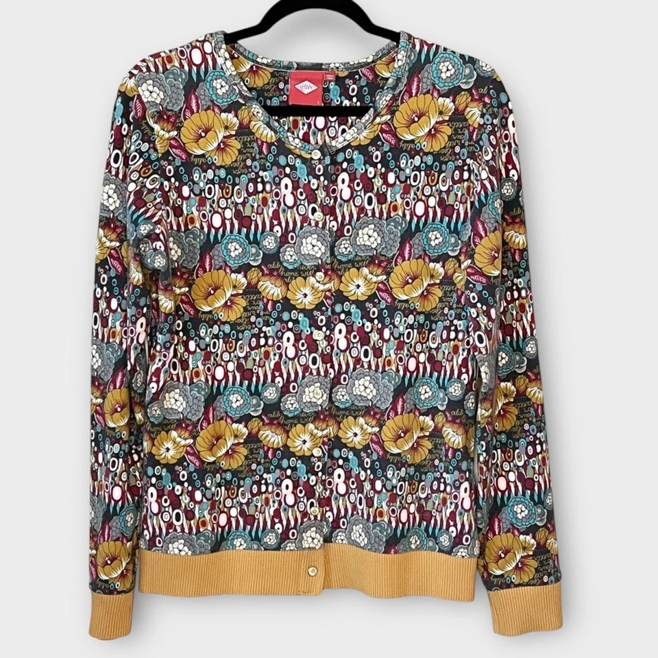 МАСЛЯНИСТЫЙ цветочный многоцветный кардиган на пуговицах стиль топ размер большой богемный принт - Изображение 1 из 4