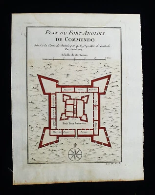 1754 БЕЛЛИН: редкая карта АФРИКА ВЕСТЕРН, АНГЛИЙСКИЙ ФОРТ COMMENDO, ГВИНЕЯ, ГАНА - Изображение 1 из 4