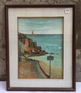 DIPINTO OLIO SU TELA VEDUTA MARE VENDESI BARCA QUADRO CORNICE IN LEGNO - Imagen 1 de 8