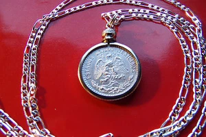 1920-1943 MEXICO SILVER PRIDE EAGLE COIN 24" .925 STERLING SILVER CHAIN - Picture 1 of 8