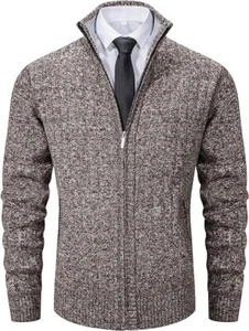 NWT Men's Full Zip Stand Collar Knitted Sweater with Pockets & Lining Small - Picture 1 of 11