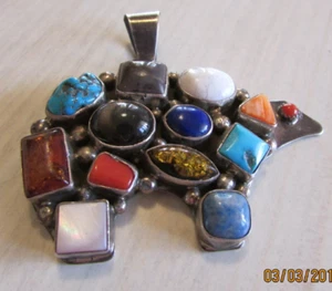 Navajo Emer Thompson Sterling Multi-Stein Fetisch Bär Anhänger + - Bild 1 von 2