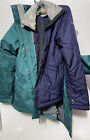 Columbia 3 in 1 Ladies Small jacket Coat green blue zip snap Removable Hood