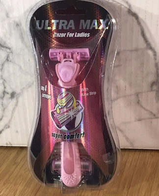 Maquinilla de afeitar ULTRA MAX para damas 4 cartuchos con tira de aloe rosa súper cómoda nueva Foto 1 de 4