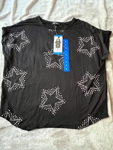 L Womens Lightweight French Terry Short Sleeve Top Black Million Stars NEW! - Picture 1 of 3