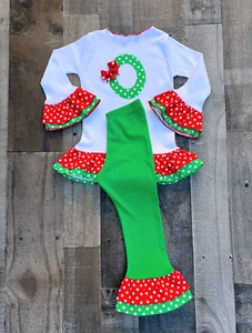 Christmas Holiday Little Girl Handmade Ruffled Leggings & Tee Outfit - Picture 1 of 1