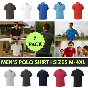 Confezione 2 Polo Tinta Unita Manica Corta Uomo Piqué Cotone Casual Abbigliamento Sportivo M-5XL - Foto 1 di 37