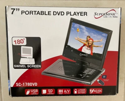 NUEVO Reproductor de DVD Portátil Supersonic 7" SC-178DVD WRremote, USB, SD, A/V, AC/DC VER Foto 1 de 3
