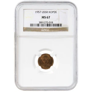 Coin in NGC slab "Kopek 1957, USSR, MS 67, TOP POP" - Picture 1 of 2