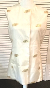 Vintage Saks Fifth Avenue Cocktail Formal White w/Gold Long Tunic Vest ~ Size 8 - Picture 1 of 3