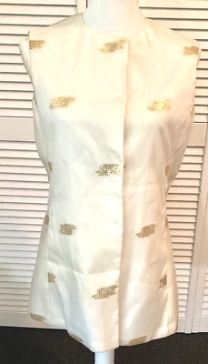 Chaleco túnica largo vintage Saks Fifth Avenue cóctel formal blanco con dorado ~ talla 8 Foto 1 de 3